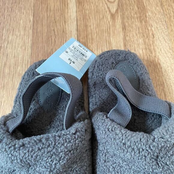 Cat & Jack Boys Single Strap Faux Shearling Slippers Gray Large 9/10 - Picture 3 of 5